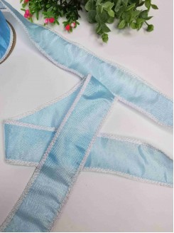 Лента с декоративным пушистым краем 4см. (голубой), метр